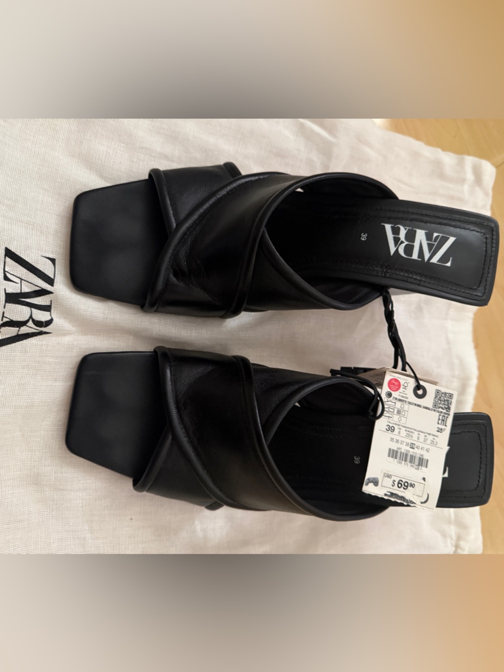 Zara black block heel mules size 39